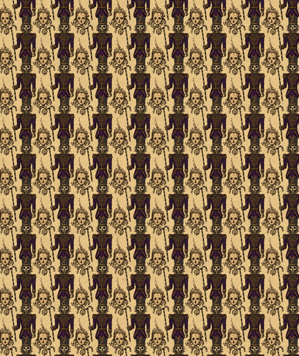 Tan Skull Nutcracker Gothic Doll Wrapping Paper – Spooky Gift Wrap