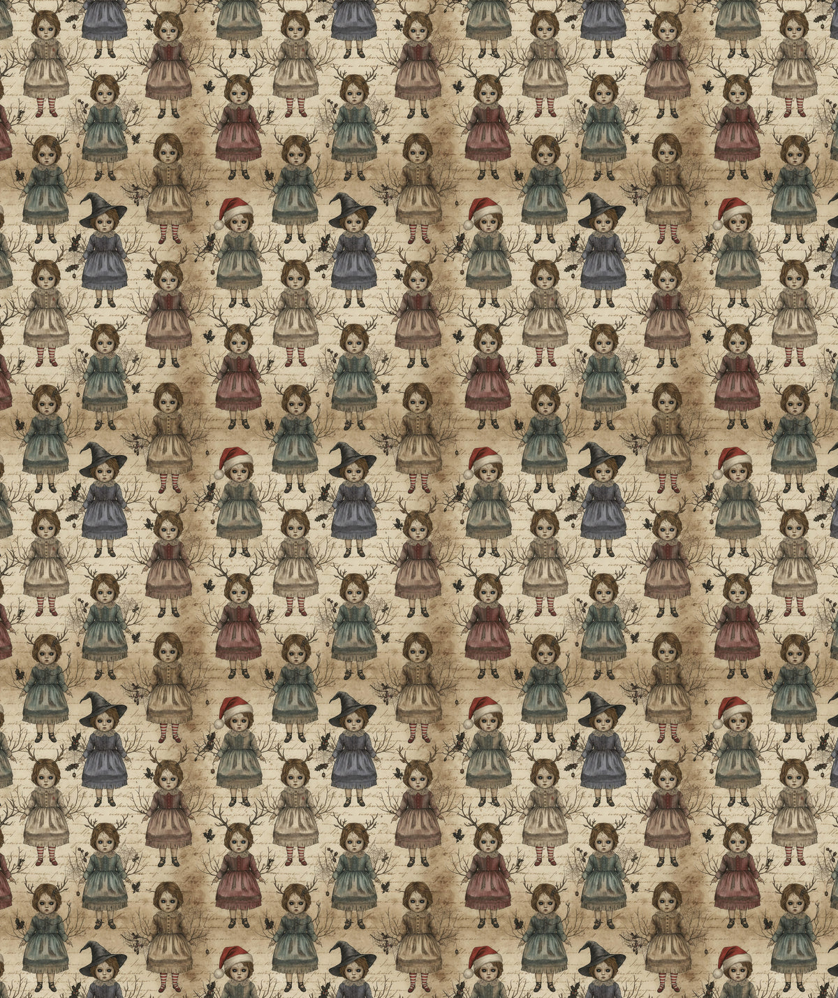 Vintage Beige Dolls Gothic Doll Wrapping Paper – Christmas Gift Wrap