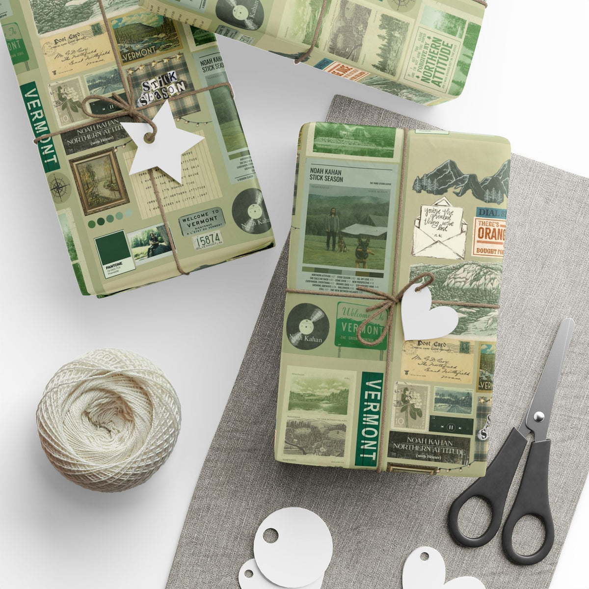 Green Vermont Postcards Noah Kahan Wrapping Paper – Stick Season Gift Wrap