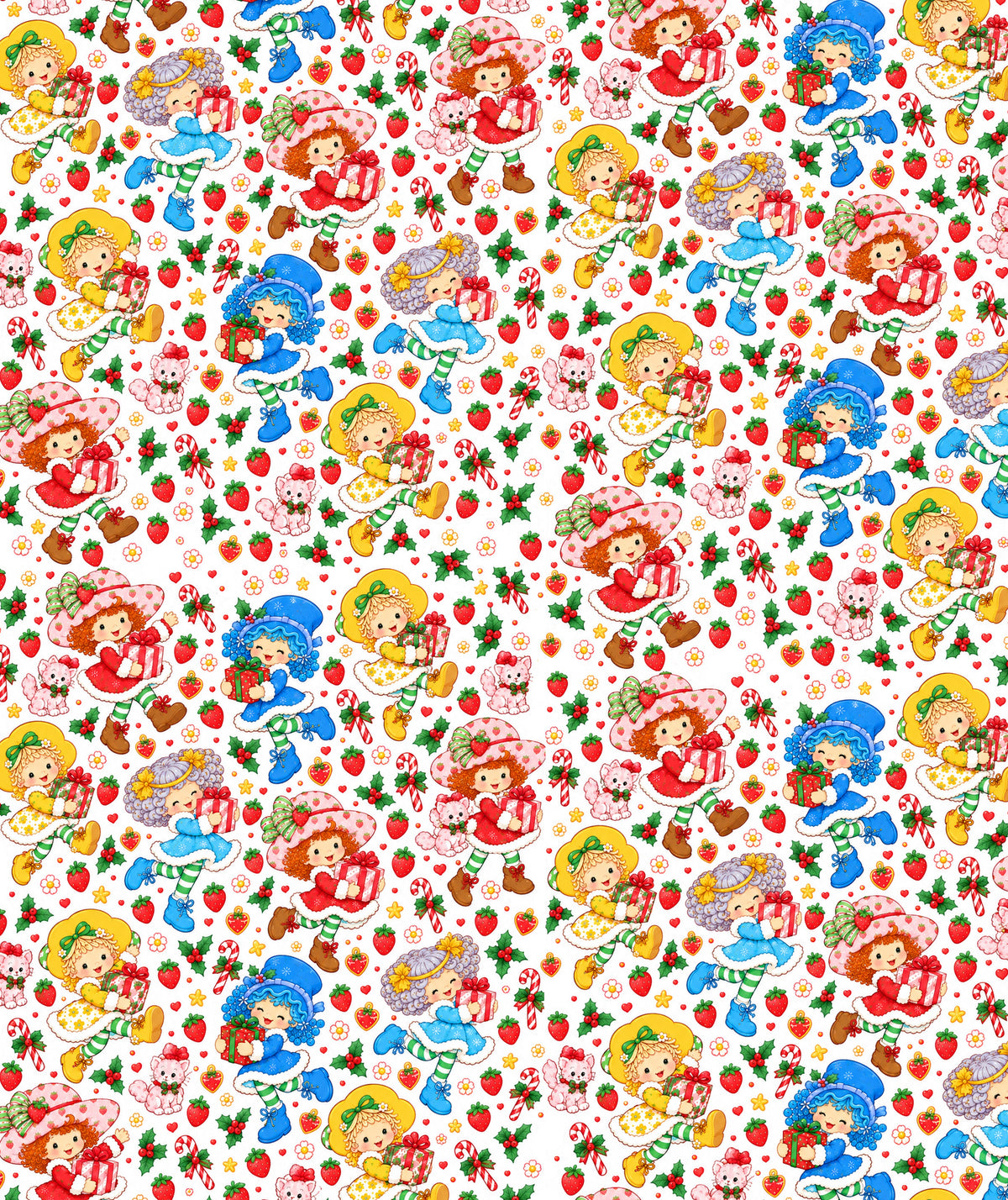 White Colorful Hats Strawberry Shortcake Wrapping Paper – Christmas Gift Wrap for Fans