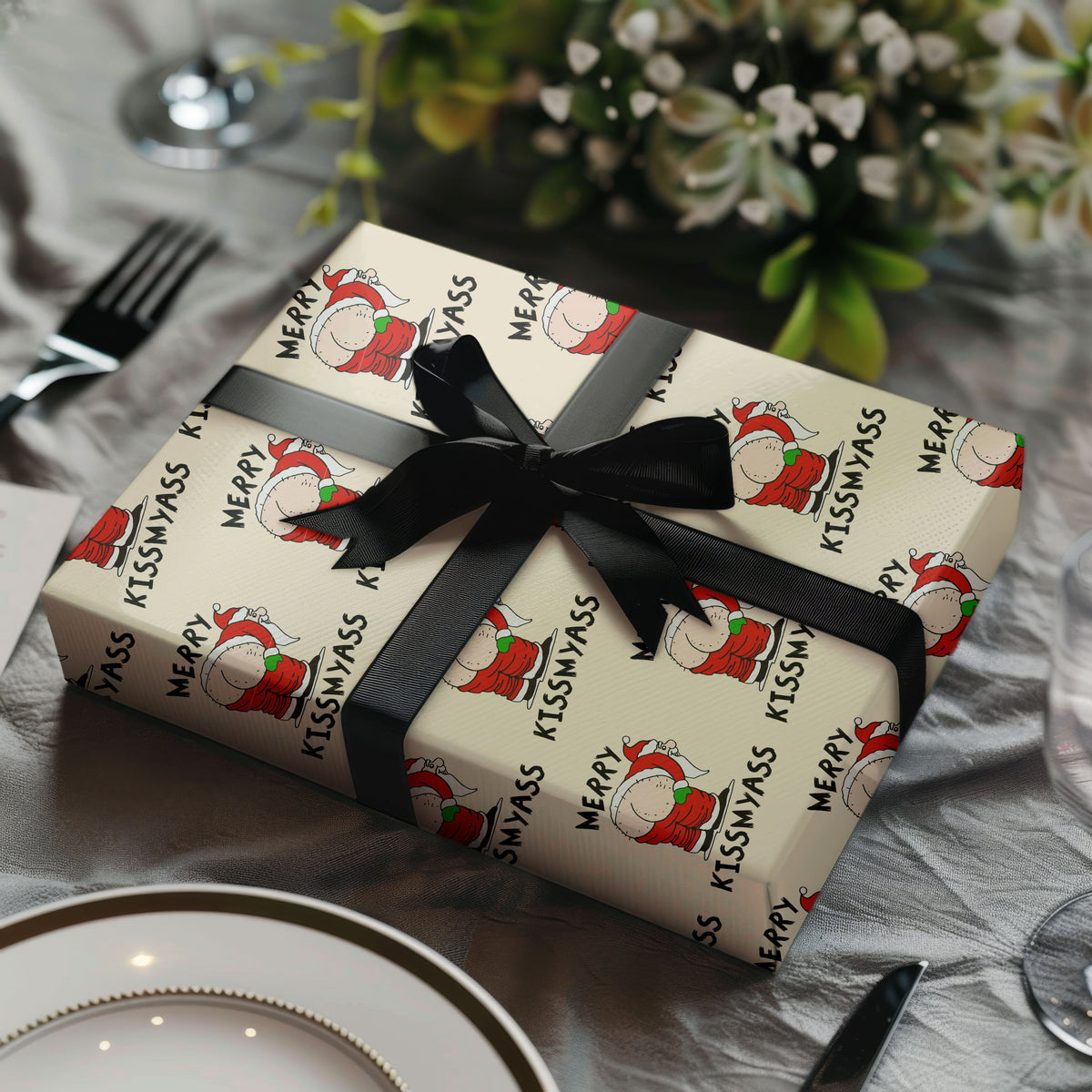 Merry Kissmyass Cream Santa Wrapping Paper