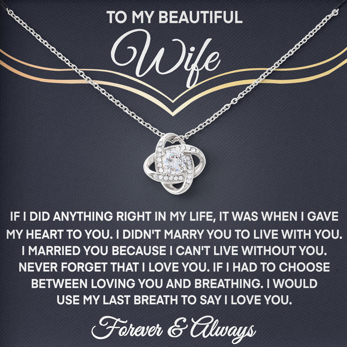 To My Beautiful Wife Necklace Jewelry with Message Card & Gift Box