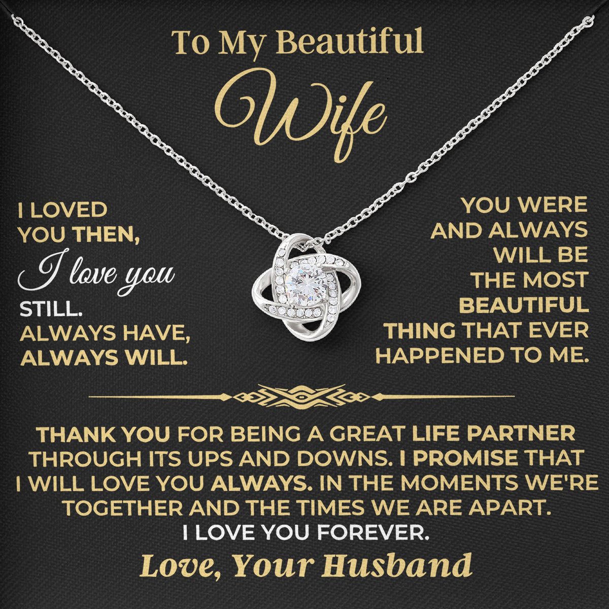 To My Beautiful Wife Necklace 925 Sterling Silver, Message Card&LED Gift Box