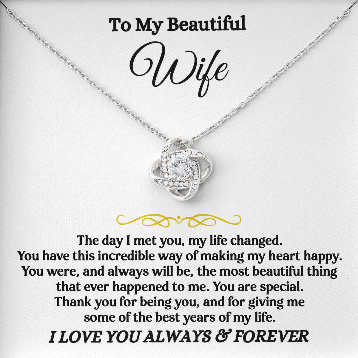 To My Beautiful Wife Necklace Sentimental Birthday Valentine's Day Gift for Her