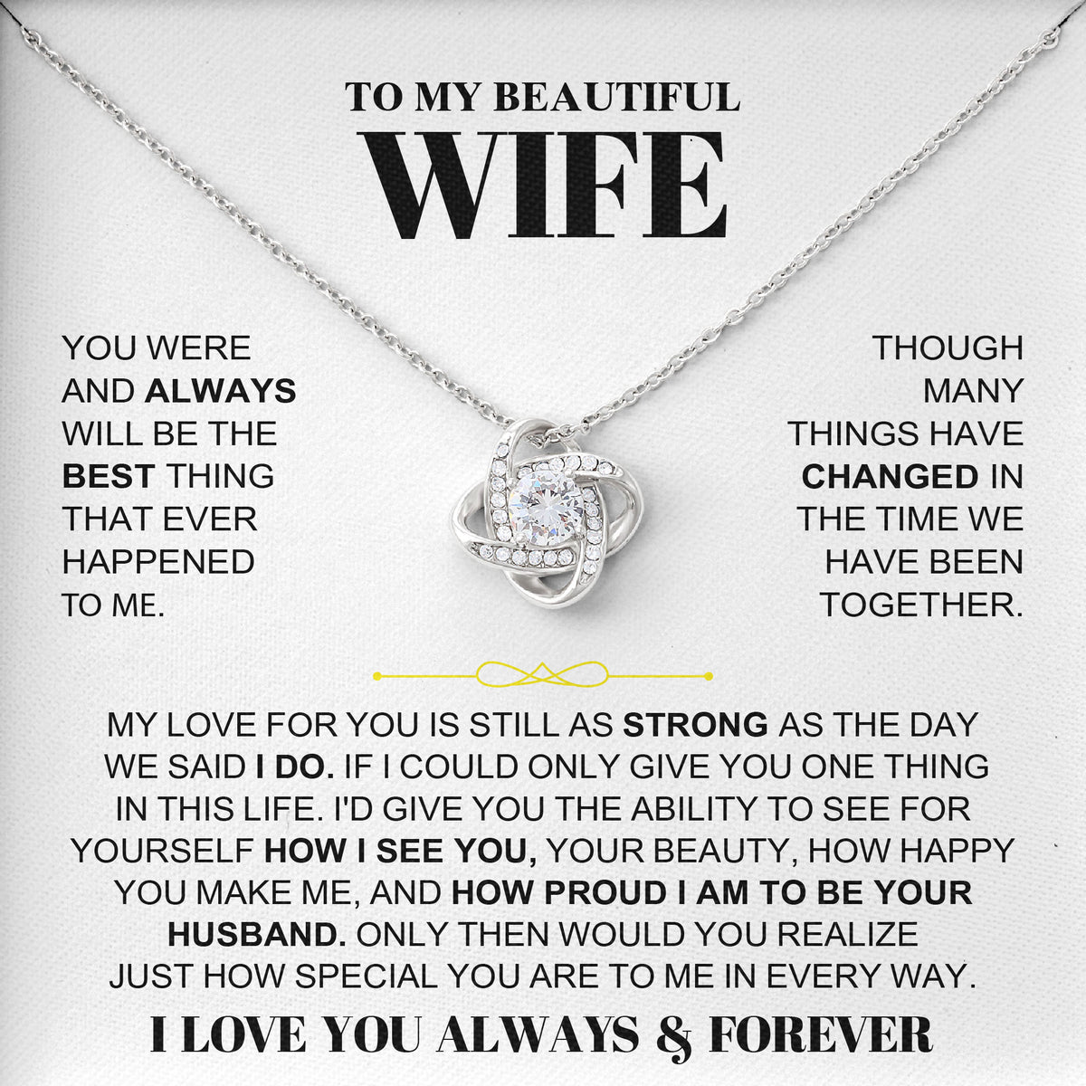 To My Beautiful Wife Necklace with Message Card and Gift Box for Wife Soulmate Girlfriend