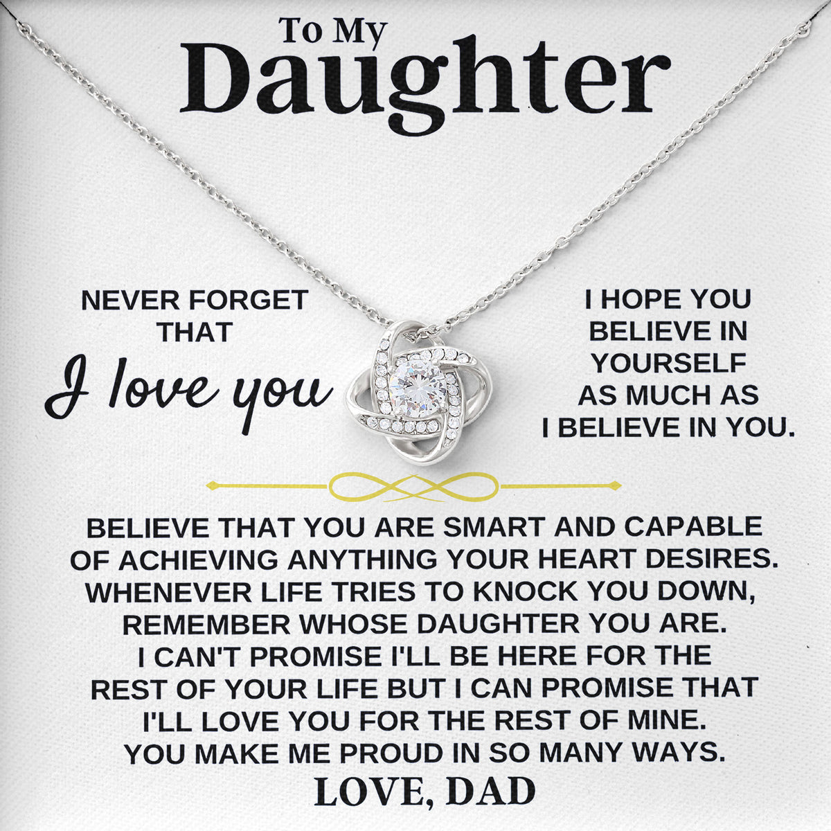 To My Daughter Necklace Birthday Gift with Message Card From Dad