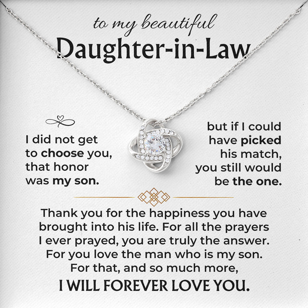 To My Beautiful In Law Daughter Necklace