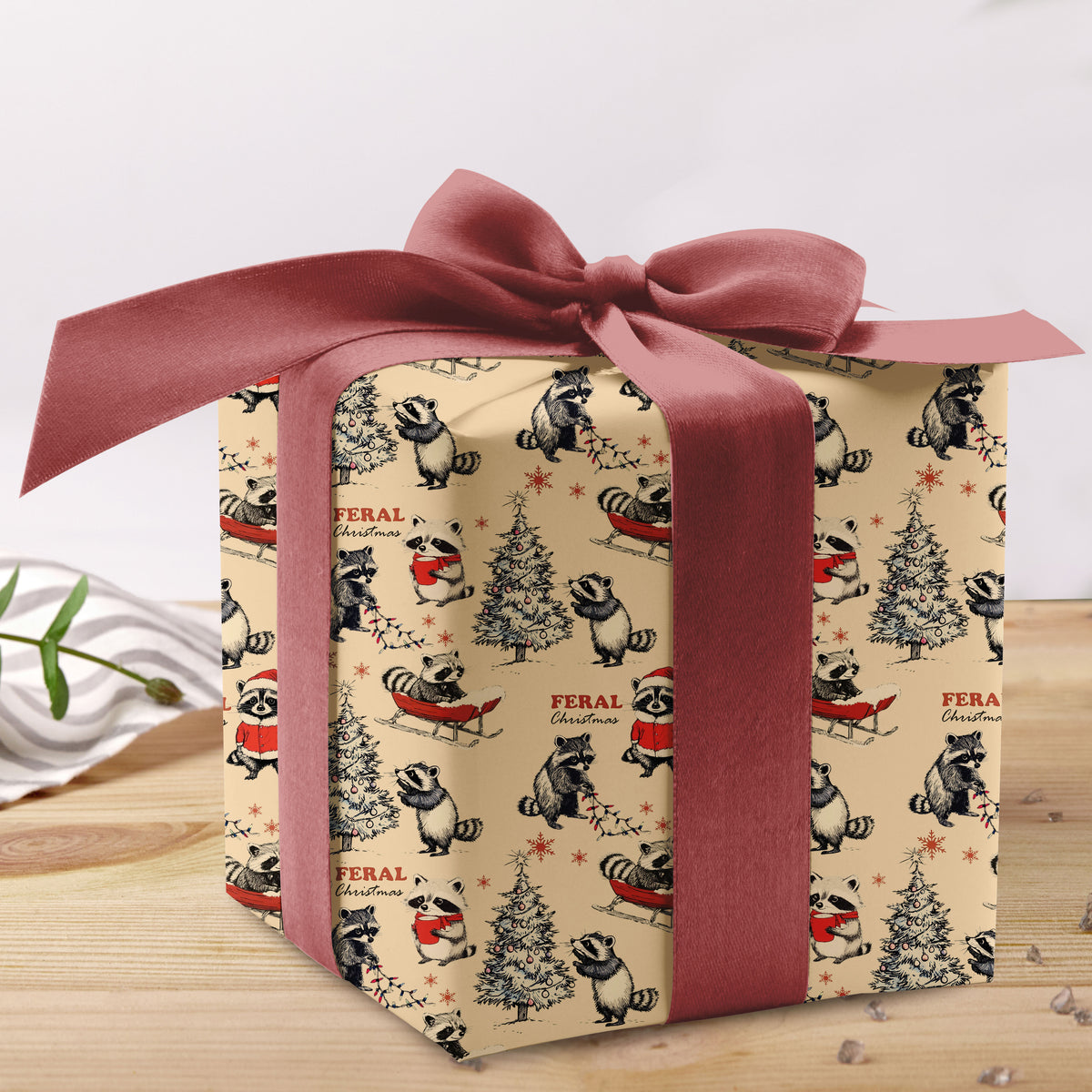 Raccoon Feral Christmas Wrapping Paper Rool
