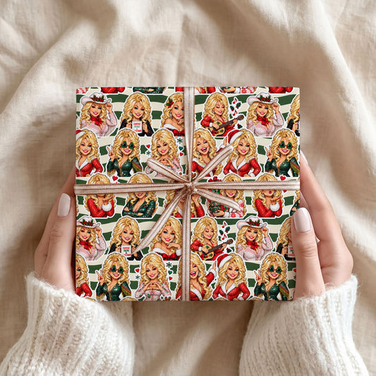 Green Stripe Dolly Parton Wrapping Paper – Christmas Gift Wrap for Fans
