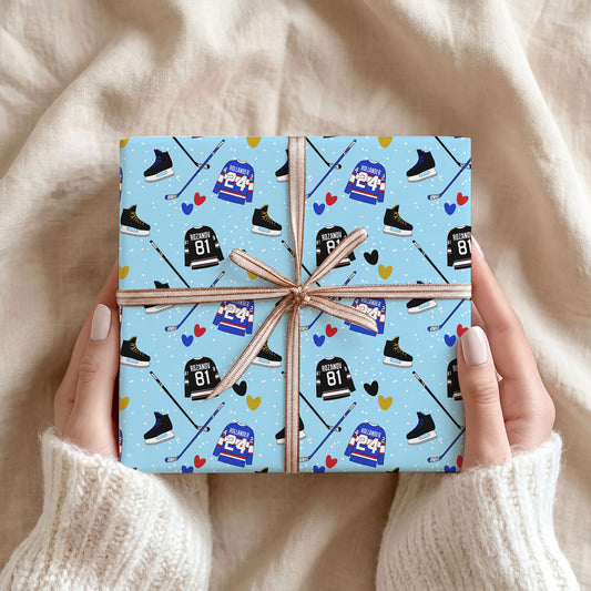 Blue Hockey Heated Rivalry Wrapping Paper – Hockey Romance Gift Wrap for Fans