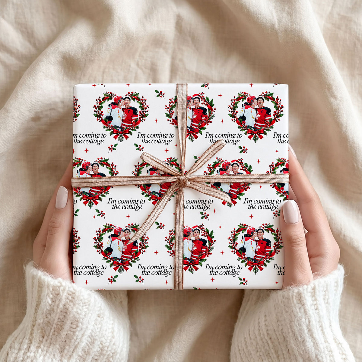 White Roses Cottage Heated Rivalry Wrapping Paper – Hockey Romance Gift Wrap for Fans