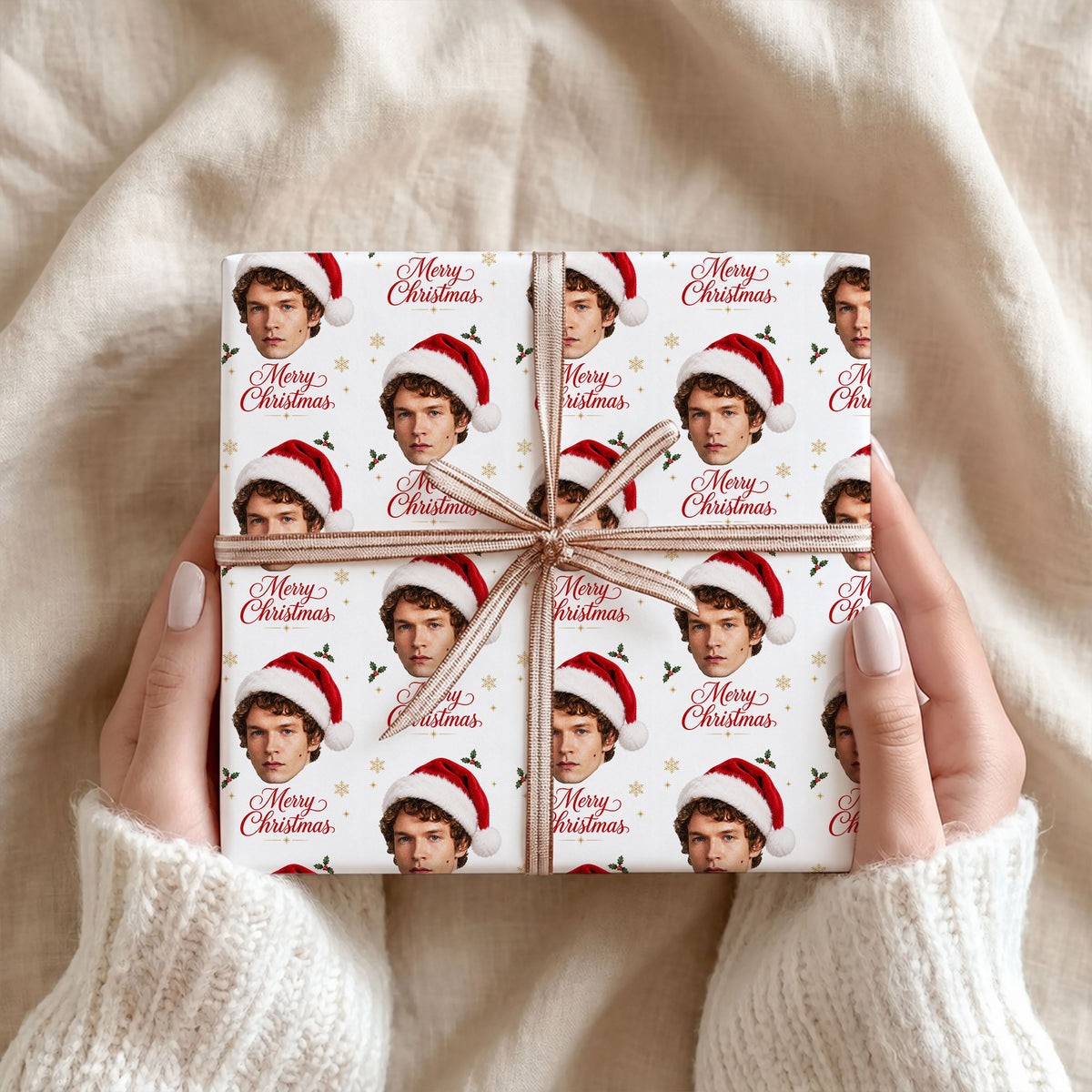 White Santa Hat Heated Rivalry Wrapping Paper – Christmas Gift Wrap for Fans