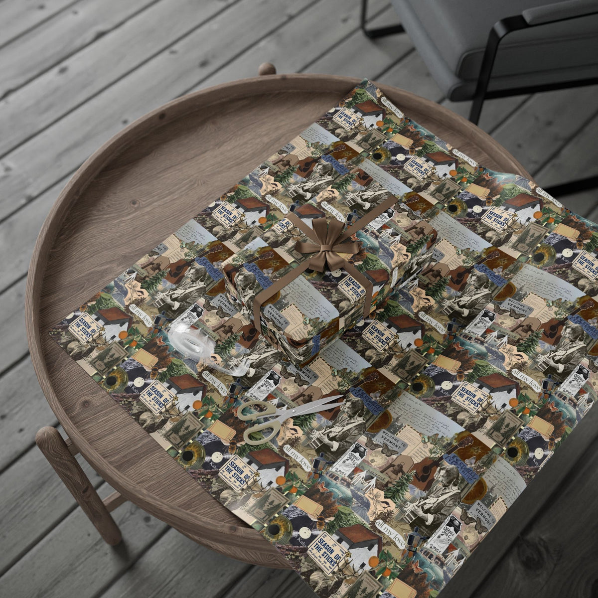 Brown Vermont Guitar Collage Noah Kahan Wrapping Paper – Folk Indie Music Fan Gift