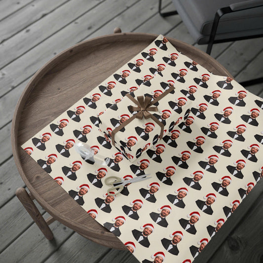 Cream Santa Hat Tuxedo Portraits Noah Kahan Christmas Wrapping Paper – Stick Season Gift Wrap