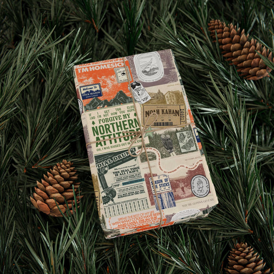 Northern Attitude Collage Noah Kahan Wrapping Paper – Vermont Woodsy Holiday Paper for Gifts