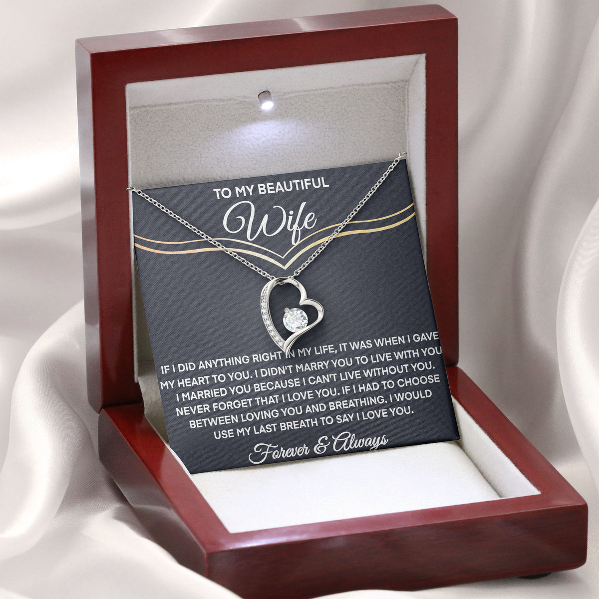 To My Beautiful Wife Necklace Jewelry with Message Card & Gift Box