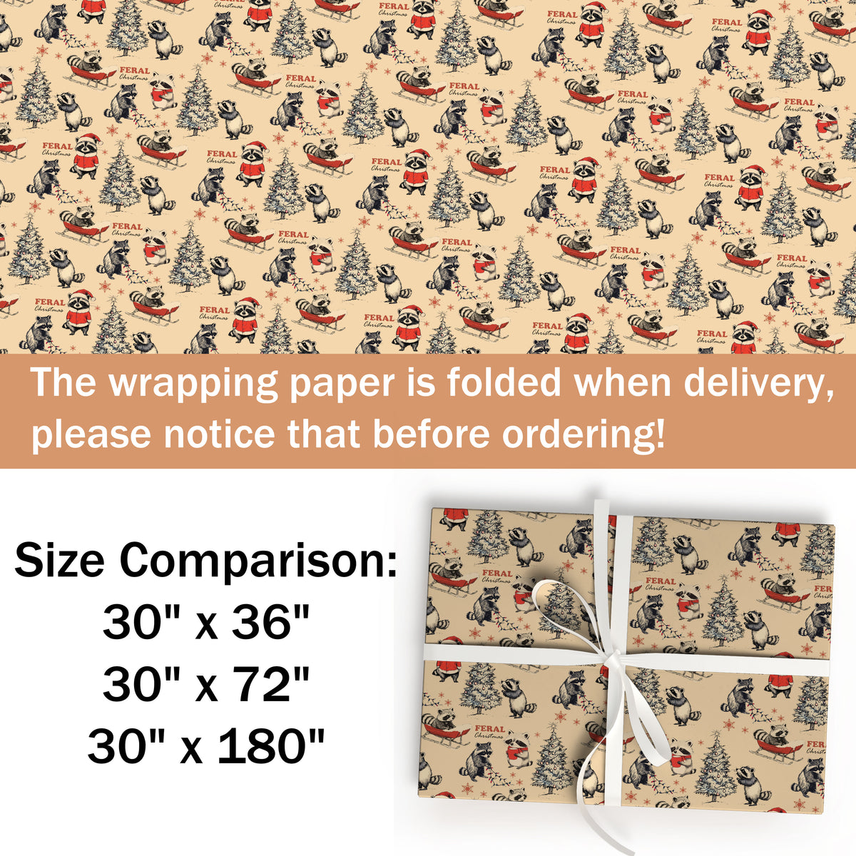 Raccoon Feral Christmas Wrapping Paper Rool