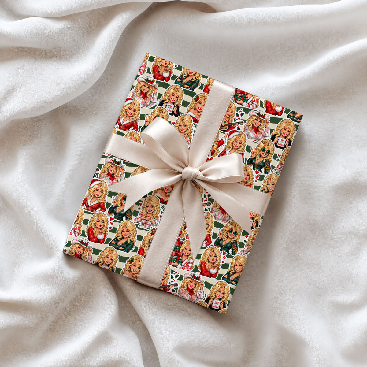 Green Stripe Dolly Parton Wrapping Paper – Christmas Gift Wrap for Fans