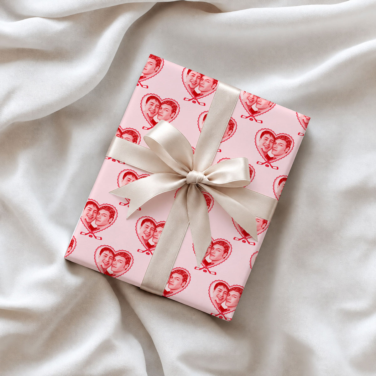 Pink Hearts Heated Rivalry Wrapping Paper – Hockey Romance Gift Wrap for Fans