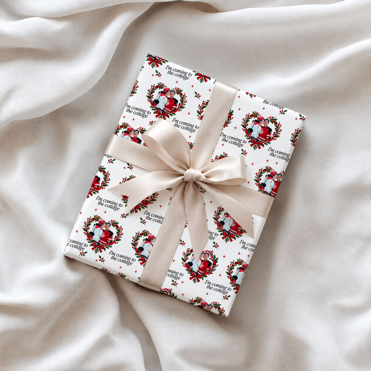 White Roses Cottage Heated Rivalry Wrapping Paper – Hockey Romance Gift Wrap for Fans
