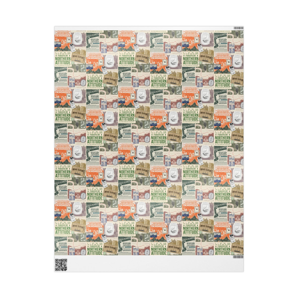 Northern Attitude Collage Noah Kahan Wrapping Paper – Vermont Woodsy Holiday Paper for Gifts