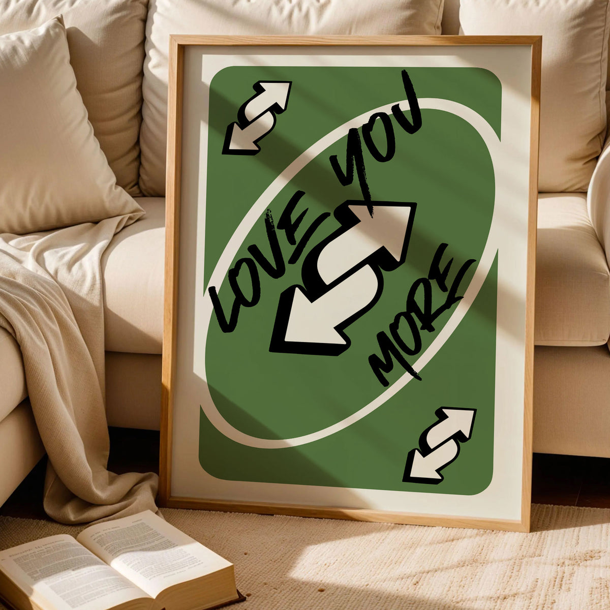 Love You More Uno Green Playing Card Poster