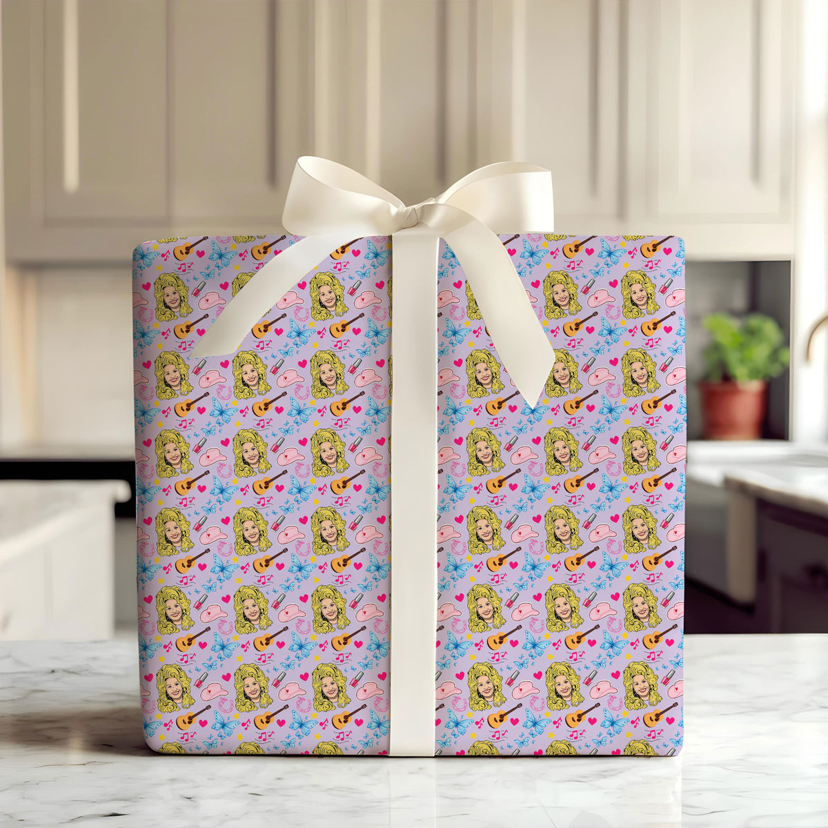 Lavender Dolly Parton Wrapping Paper – Christmas Gift Wrap for Fans