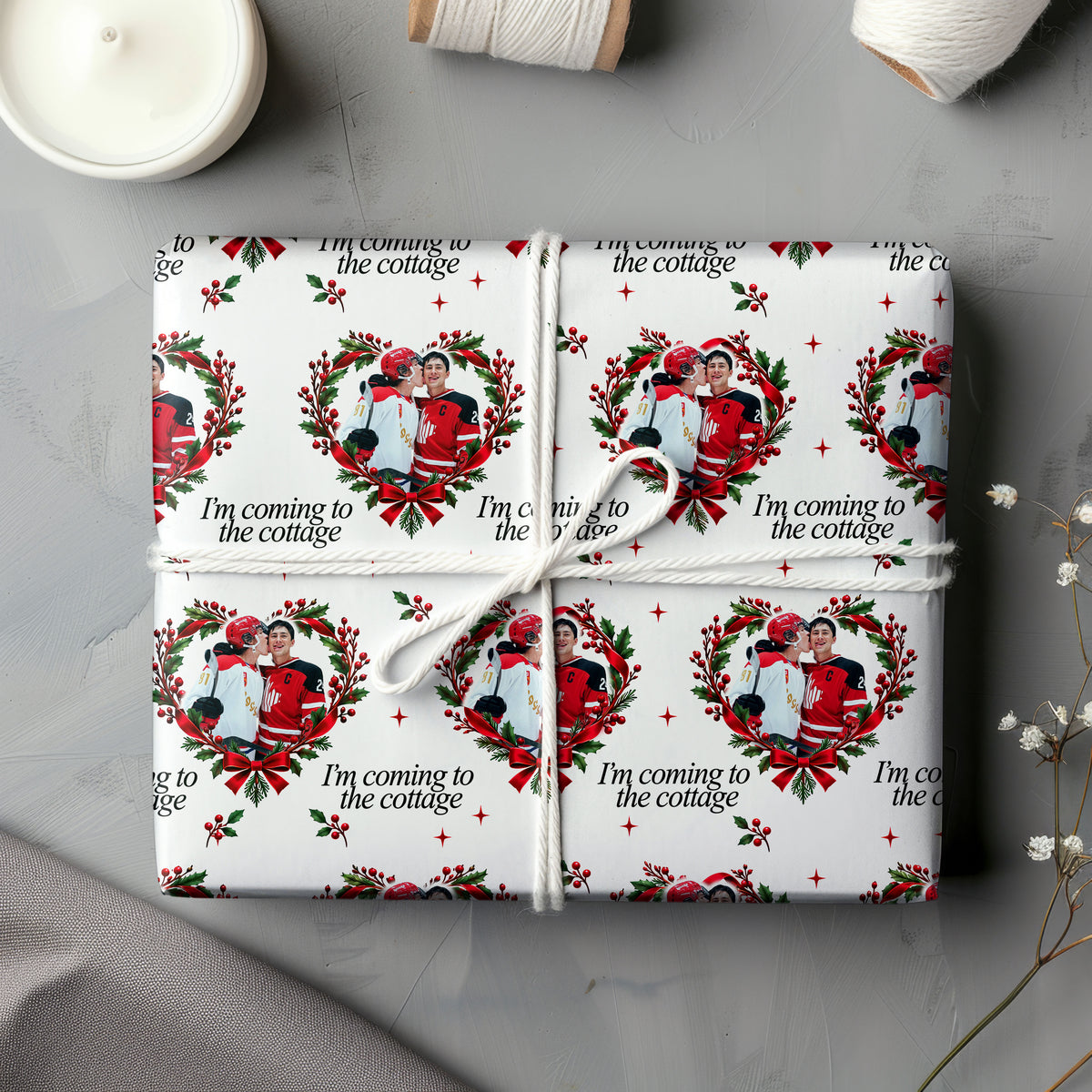 White Roses Cottage Heated Rivalry Wrapping Paper – Hockey Romance Gift Wrap for Fans