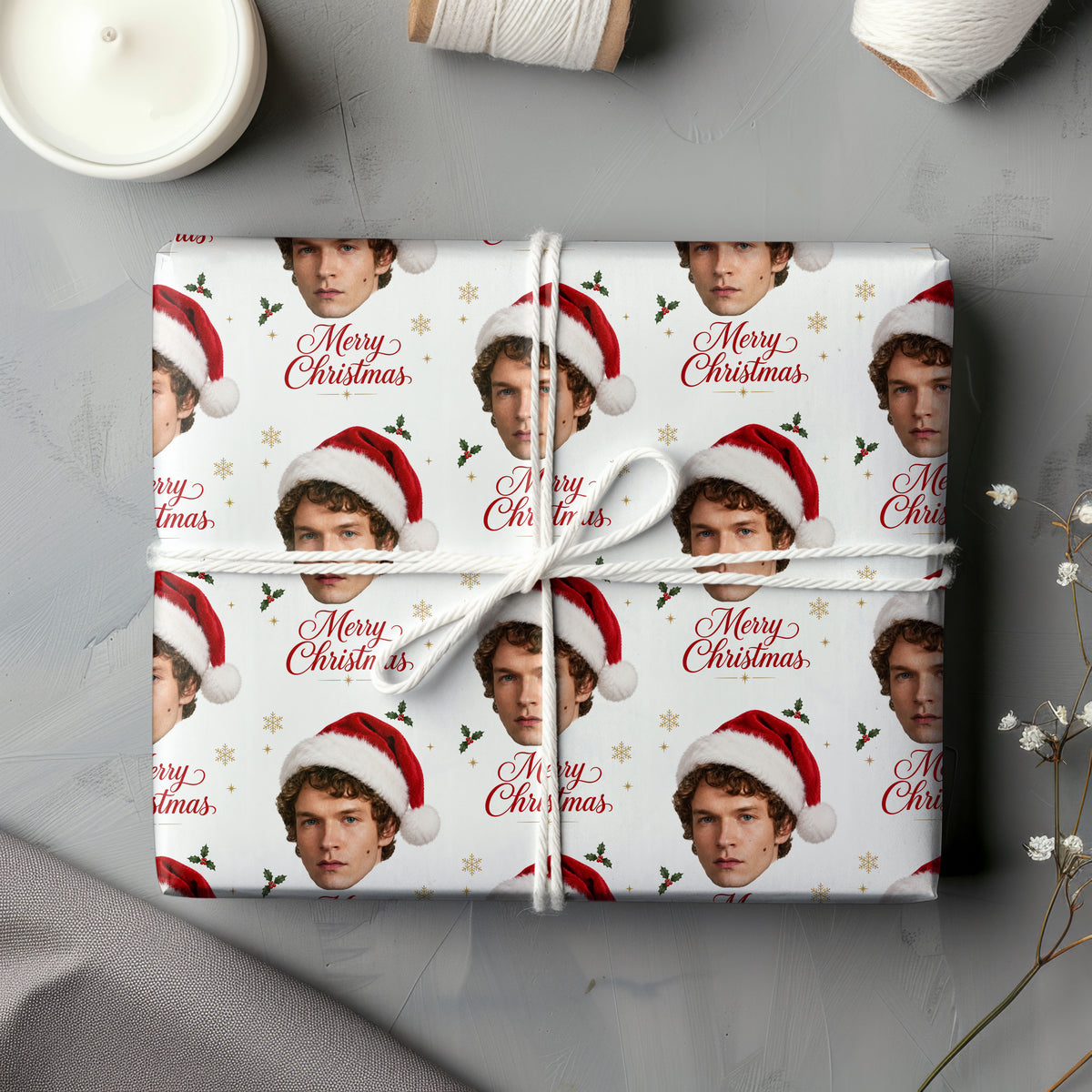 White Santa Hat Heated Rivalry Wrapping Paper – Christmas Gift Wrap for Fans
