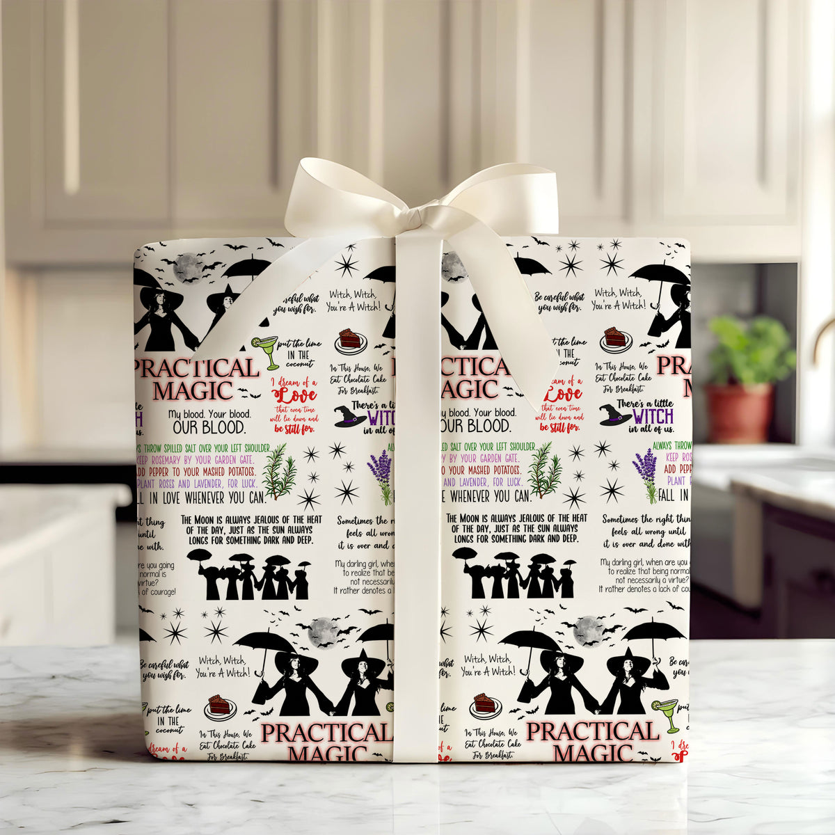 White Quotes Practical Magic Wrapping Paper – Gift Wrap for Fans