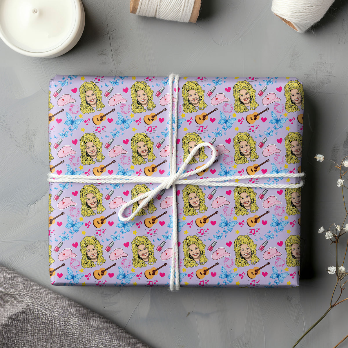 Lavender Dolly Parton Wrapping Paper – Christmas Gift Wrap for Fans