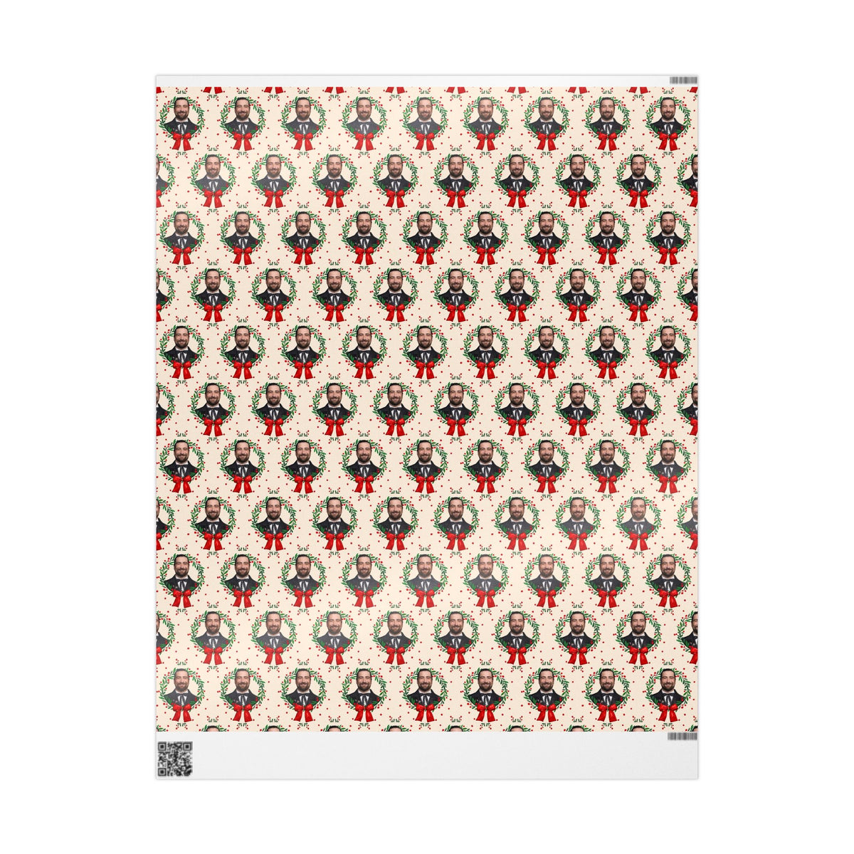 Cream Wreath Tuxedo Portraits Red Bows Noah Kahan Christmas Wrapping Paper – Folk Indie Music Fan Gift
