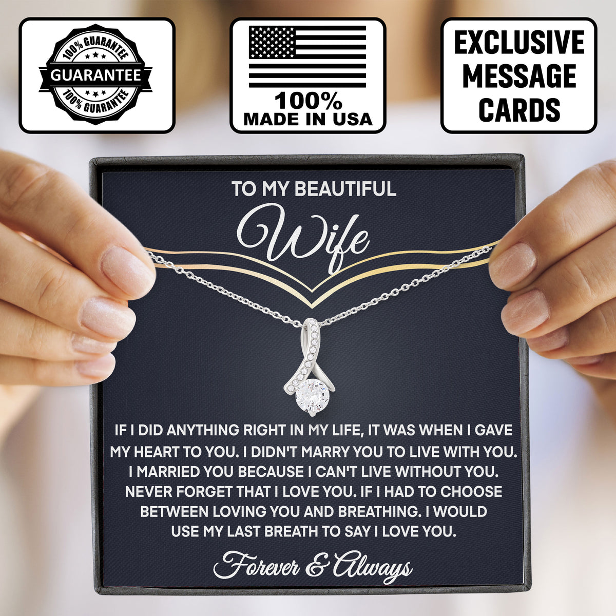 To My Beautiful Wife Necklace Jewelry with Message Card & Gift Box