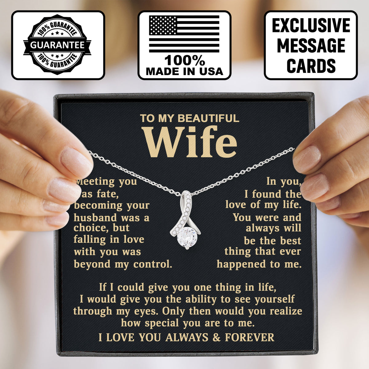To My Beautiful Wife Gift Idea, Husband to Wife Gift, Necklace Gift Box with Sentimental Message Card