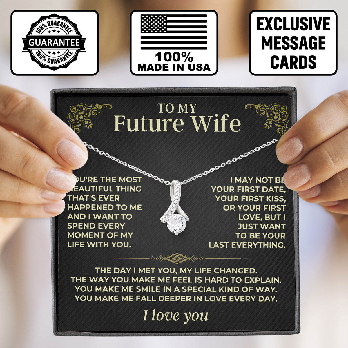 To My Beautiful Future Wife Necklace with Message Card and Gift Box for Wife Soulmate Girlfriend