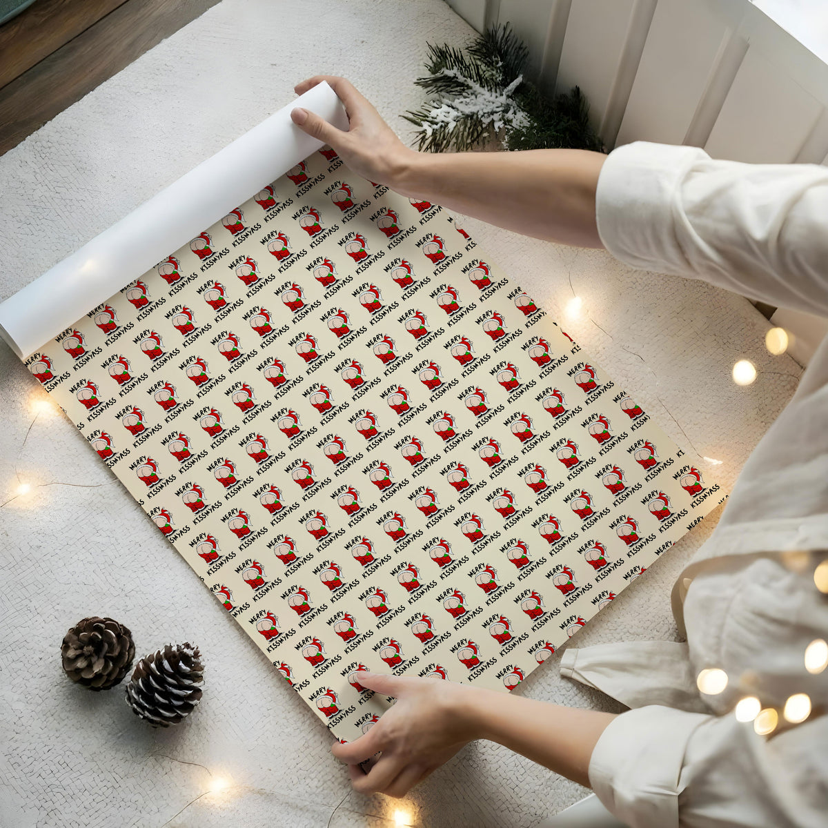 Merry Kissmyass Cream Santa Wrapping Paper