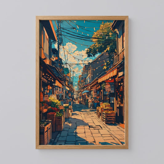 Japanese Morning Market Street Poster