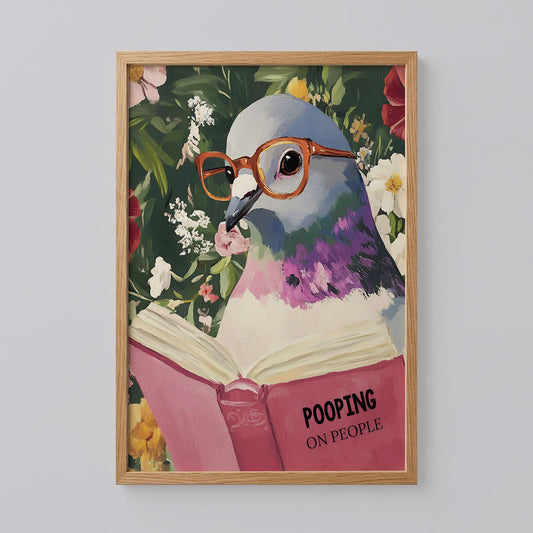 Humorous Pigeon Reading Book Art Print