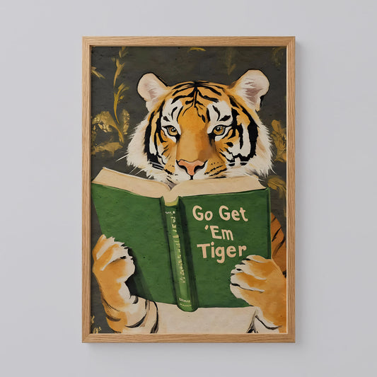 Tiger Reading Book Poster