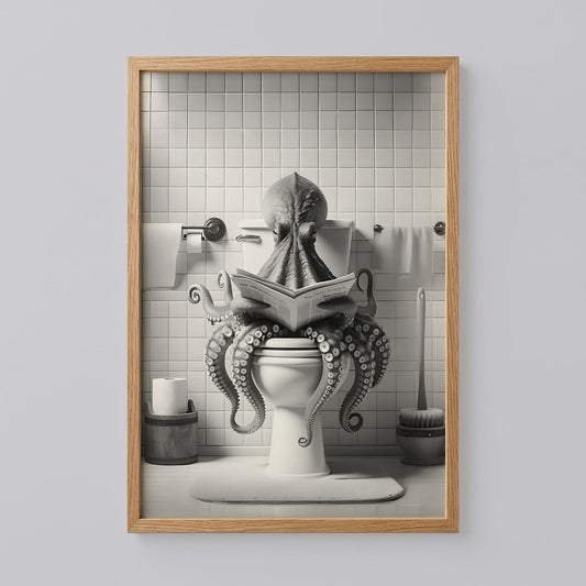 Funny Octopus Reading Newspaper Poster
