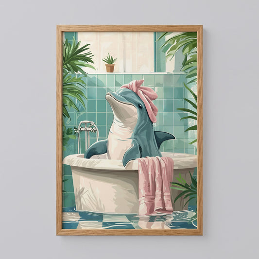 Dolphin in the Bathtub Wall Art Print