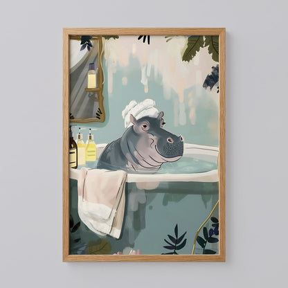 Hippo in Bathtub Bathroom Print Art