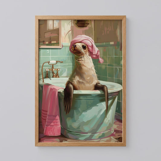 Sea Lion in Bathtub Bathroom Print