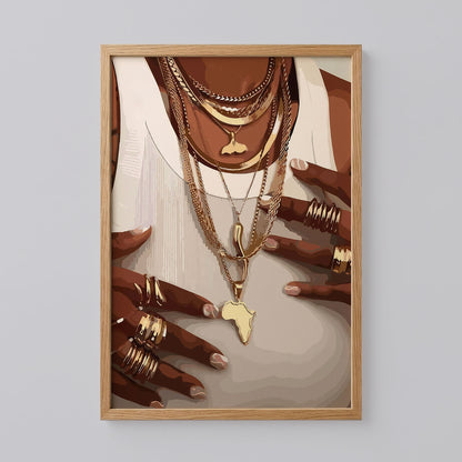 Black Woman Gold Jewelry Wall Art