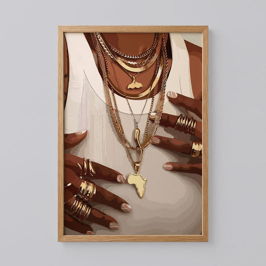 Black Woman Gold Jewelry Wall Art