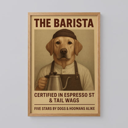 Barista Pet Portrait in Coffee Shop Poster