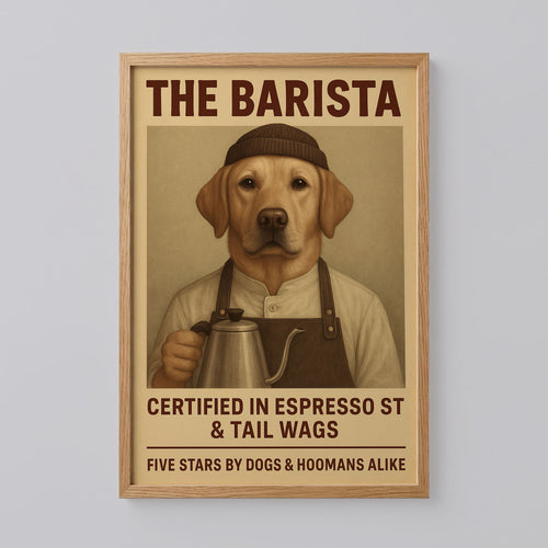 Barista Pet Portrait in Coffee Shop Poster