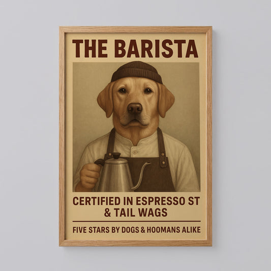 Barista Pet Portrait in Coffee Shop Poster