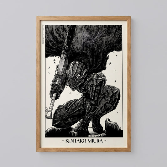 Berserk Guts Armor Black & White Metal Poster