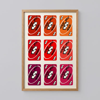 Love You More Uno Style Card Poster